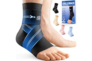 WHCOOL Flat Knitting Ankle Brace For Women&Men, 7-Zone Dynamic Compression Sleeve w/Flex Strap,Foot Support For Sports, Sprained Ankle, Achilles Tendonitis, Plantar Fasciitis Relief(Pack of1)M, Black