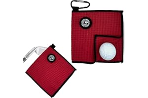 MAGOLFIN Small Magnetic Golf Towel with Clip, Microfiber Waffle Design - Industrial Strength Magnet for Glof Balls, Golf Bags, Carts Clubs - Red