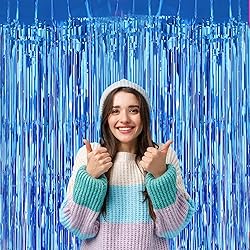 Blue Curtains for Party Decorations, 3 Pack 3.2ft x