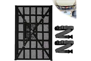 LUKETURE Car Ceiling Cargo Net Pocket with Two Additional Buckle Straps, 35.5"x25.6" Adjustable Cross Strap Strengthen Load Car Ceiling Storage Net, 2023 New Double Layer Mesh Car Organizer with Zipper