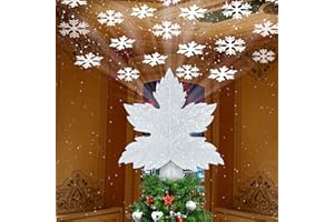 WILUX Christmas Leaf Tree Topper with Built-in LED Snowflake Projector Lights, LED Leaf Tree Topper Projector Lights for Christmas Tree Decorations, Holiday Decoration (Silver)