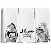 Nipil Towel Funny Shark Hand Towels for Kids Bathroom Decor and Accessories Set of 3, Gifts for Shark Lovers Kids, Vintage Beach Nautical Hand Towels for Bathroom, 16x24 Inch