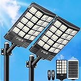 2 Pack 16" Large Solar Street Lights Outdoor Waterproof - Solar Powered Security Parking Lot Light Dusk to Dawn 60000LM,Motion Sensor Commercial LED Solar Flood Lights Remote Control for Outside Yard