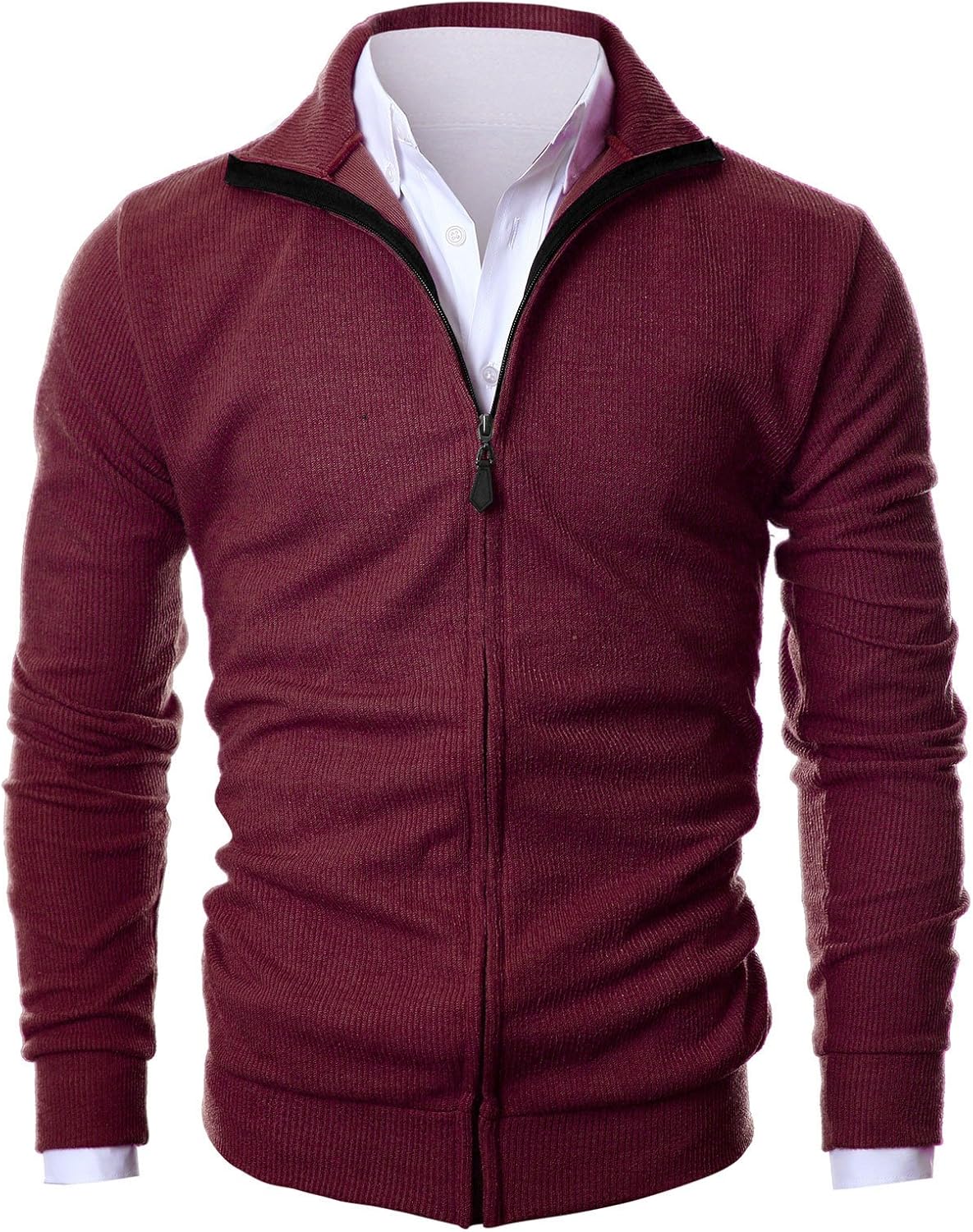 maroon zip up sweater