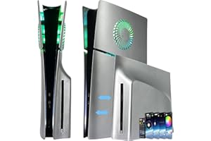 5 Piece Cover Plates for PS5 Slim Disc and Digital Edition, DOBEWINGDELOU Console Faceplates with RGB Light Strip and Fan Dust Filter, Replaceable Side Shell Panels DIY Decoration Accessories Silver