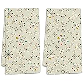 Mid Century Fifties Modern Atomic Hand Towels for Bathroom,Retro Colors Hand Bath Towels Soft Absorbent Dish Towels for Kitchen Bathroom Gym Beach Decorative Towels,Set of 2