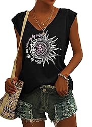 AUSELILY Womens Cap Sleeve T-Shirt Casual Loose Fit