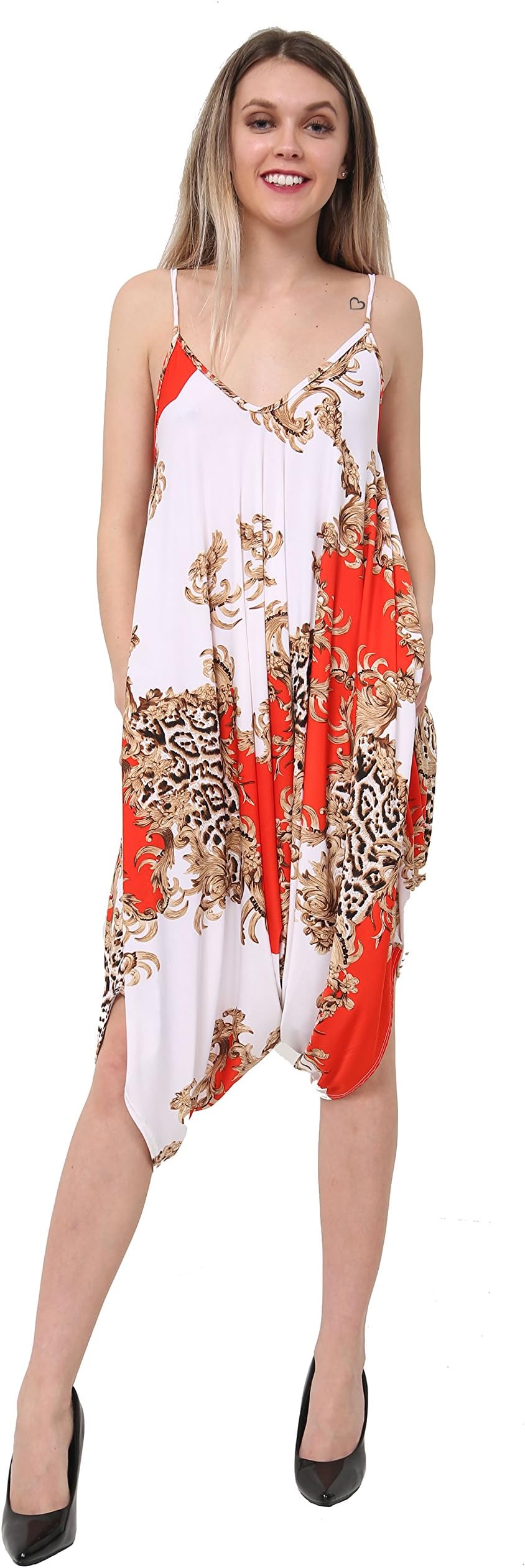 LUL® Womens Printed Lagenlook Strappy Baggy Harem Jumpsuit Dress Top Playsuit Cami 16-30