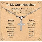 PODLEV Christian Gifts for Women Girls, 16"+2" Silver Plated CZ Cross Pendant Necklace, Confirmation Baptism Christmas Religious Gift Ideas for Daughter Granddaughter Niece Goddaughter Friend Sister
