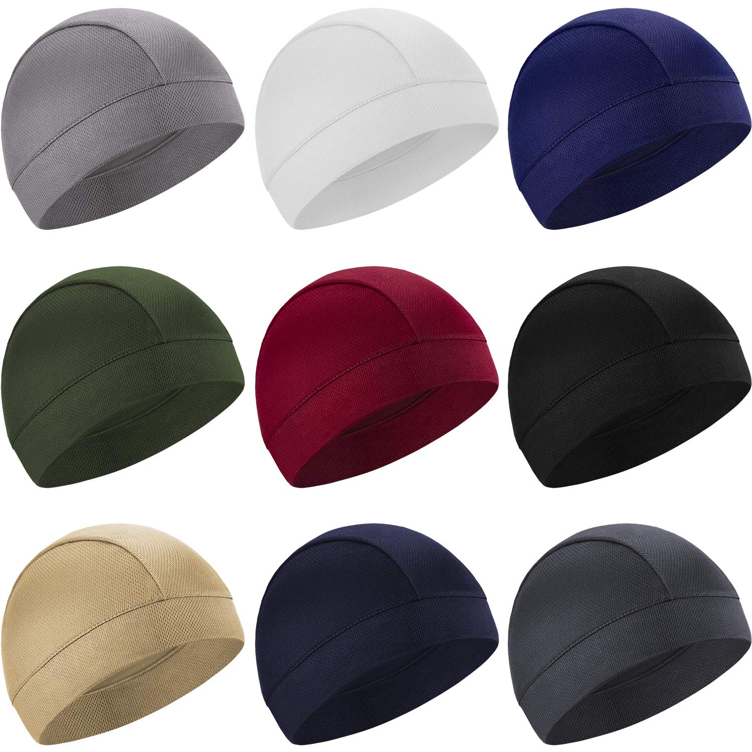 9 Pieces Cooling Skull Caps Helmet Liner Beanie Cap Sweat Wicking Cycling Hat for Men and Women Running Motorcycle Sports, 9 Colors (Classic Colors)