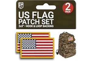 Bluyellow 2Pcs American Flag Patch Set, Embroidered Tactical Patches for Backpacks, Tactical Vest, Dog Vest Harness, USA Flag Patch with Hook and Loop, Small American Patch Sew on Opt, 2x3 Inches