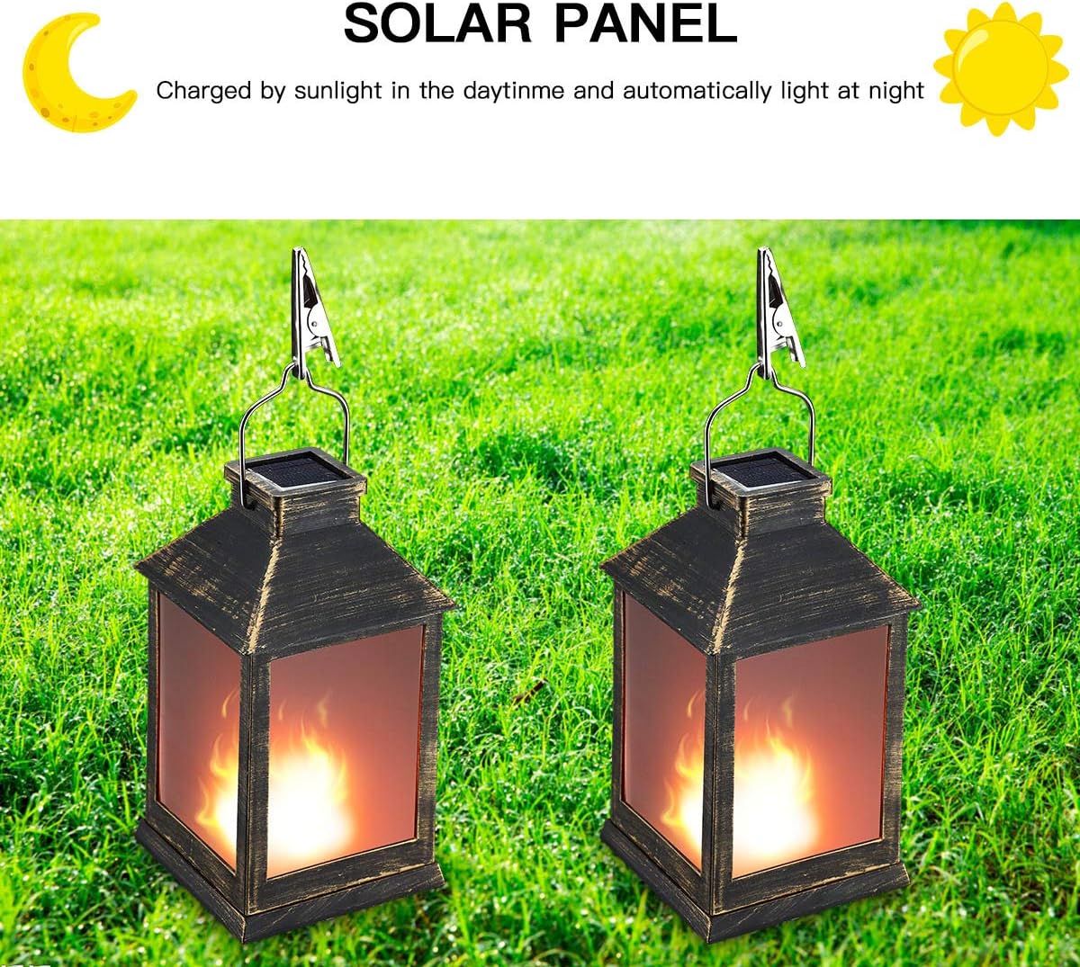 10″ Vintage Style Solar Powered Lantern Fame Effect(Metallic Coating