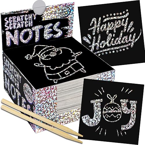 PURPLE LADYBUG Scratch Art Notes for Kids and Teens - 150 Sheets - Fits Small Gift Bags, Stocking Fillers for Teenage Boys & Teenage Girls - Craft Activity Gift for Teens (Silver Holographic)