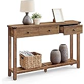 VASAGLE 47.2" Narrow Console Table with 3 Drawers and Open Storage Shelf | Long Sofa Table, 47.2 x 9.4 x 29.9 inchs, Entryway Furniture for Living Room, Honey Brown, LIRY Collection ULNT142KB02S