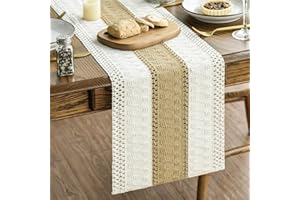 Artoid Mode Burlap Brown Farmhouse Rustic Table Runner, Seasonal Holiday Hollow Kitchen Dining Table Decoration for Home Party Decor 12x72 Inch