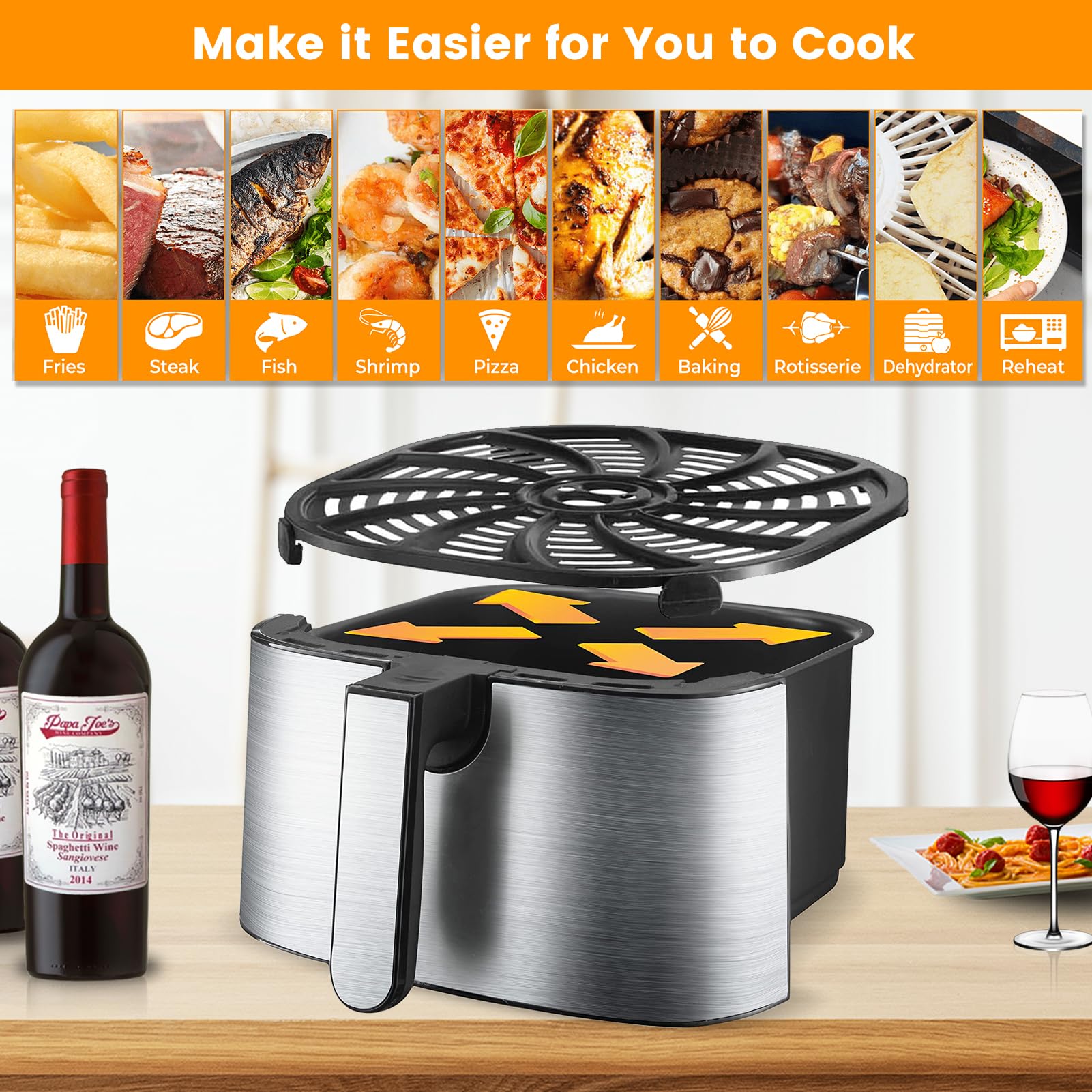 Air Fryer Accessories for Gourmia GAF798 GAF716 7QT Air Fryer, Food Grade Nonstick 8.97''*8.97'' Air Fryer Replacement Parts Rack Tray Grill Pan Grill Plate Crisper Plate, Dishwasher Safe