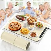 Food Warming Mat Electric Tray: Adjustable Silicone Heating Pad with 3 Temperature Settings 4 Timer Function Portable Roll Up