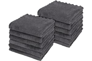 Orighty Ultra Soft Washcloths 12 Pack, Premium Microfiber Towel Sets 12x12 inches, Absorbent and Quick Drying Coral Velvet Washcloth, Multi-Purpose Wash Cloths for Bathroom, Hotel, and Gym (Grey)