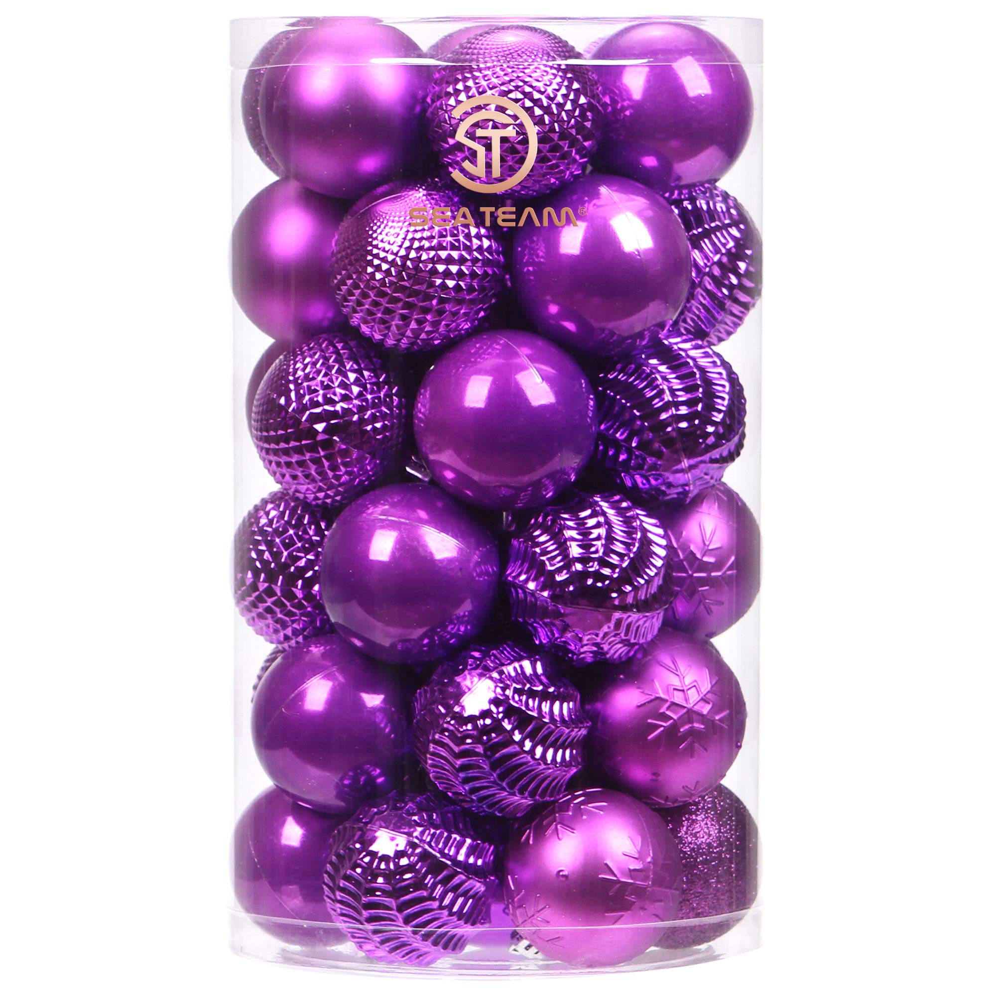 Sea Team 41-Pack Christmas Ball Ornaments with Strings, 60mm/2.36" Medium Size Baubles, Shatterproof Plastic Christmas Bulbs, Hanging Decorations for Xmas Tree, Holiday, Wedding, Party, Purple