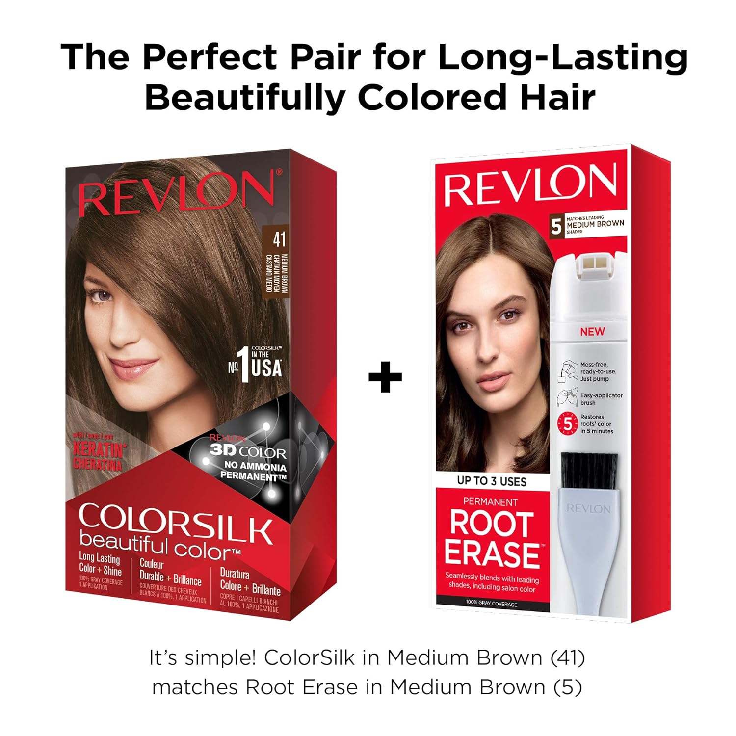 Revlon Root Erase Permanent Hair Color, At-Home Root Touchup Hair Dye with Applicator Brush for Multiple Use, 100% Gray Coverage, Medium Brown (5), 3.2 oz: Beauty