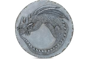 NAT AND JULES NAT & Jules Animal Character Dimensional Indoor Outdoor 12 inch Round Cast Resin Decorative Garden Stepping Stone, Patio, Walkway Sculpture Yard Art, Stone Grey Dragon