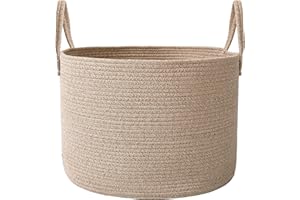 JMvicyroam Woven Blanket Basket,65L Large Rope Storage Bin with Handles, Organizer for Blankets Toys Book and Clothes, Laundry Basket for Living Room Bedroom Nursery,Oatmeal