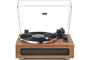 WOCKODER All-in-One Vintage Record Player High Fidelity Belt Drive Turntable for Vinyl Records Built-in 2 Tweeter and 2 Bass Stereo Speakers, Vinyl Player with MM Cartridge, Bluetooth, Aux-in, RCA, Auto Stop