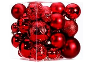 5TH LILY Christmas Ball Ornaments Set（40 pcs）- Hanging Christmas Tree Ball Decorations in 6 Styles and 3 Sizes Shatterproof No Color Fading for Xmas Holiday (Red)
