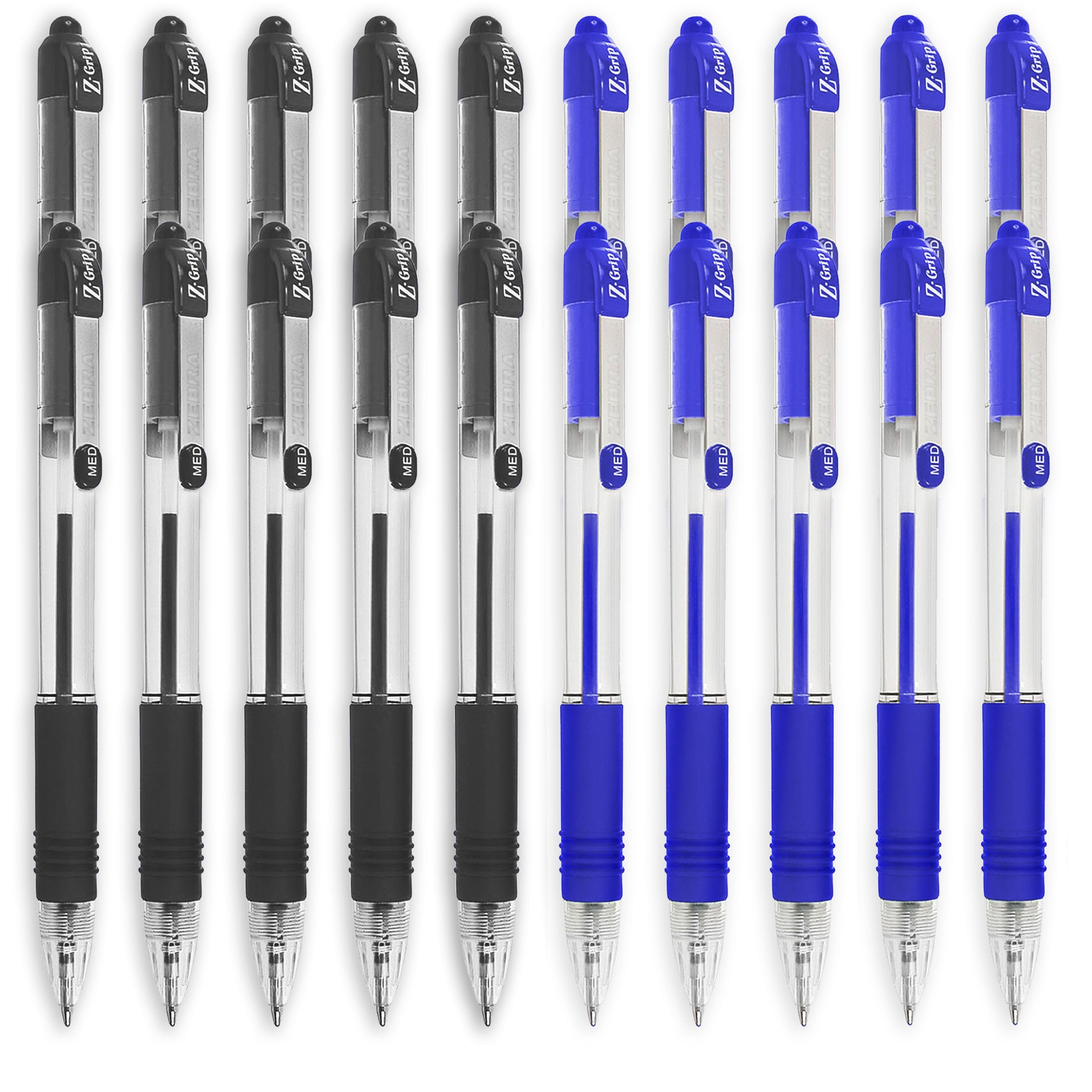Zebra Z-Grip Retractable Ballpoint Pen - Economy Pack of 20 (Black and Blue)