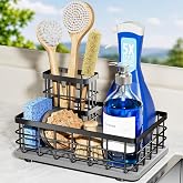 Extra Large Sink Caddy with Drying Stone, Sponge &amp; Brush Holder for Kitchen | No Drainage Needed, Extra-Wide Sink Organizer Fits 2 Large Dish Soap Bottles, Non-Slip Countertop Storage, Stable Steel Frame