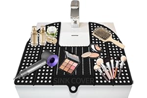 Bathroom Sink Cover for Counter Space, Silicone Foldable Sink Cover Convenient for Bathroom Makeup and Wash Up, Extra Bathroom Counter Space Mat for Organizer Hot Tools and Makeup Tools (Black)