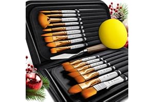 BENICCI 18 Pieces Premium Artist Paint Brush Set - Includes Palette Knife, Sponge, Organizing Case - 16 Painting Brushes for Kids, Adults & Professionals - Perfect for Watercolor, Oil, Acrylic Painting Art