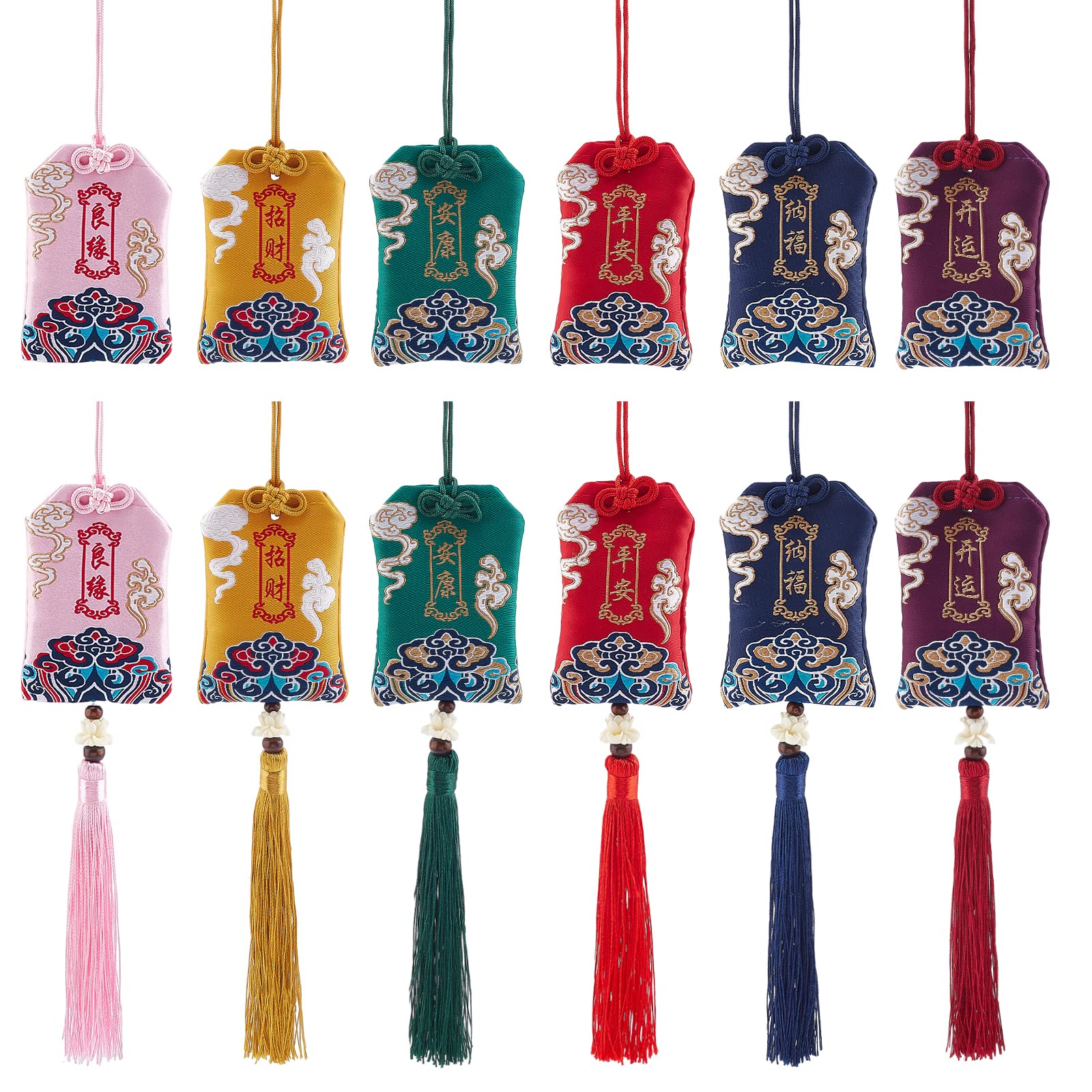WEBEEDY 12 Pcs Japanese Omamori Amulet Lucky Bag Blessing Bag Pendant Good Luck Hanging Sachet Charms for Blessing Safety Wealth Fortune Love