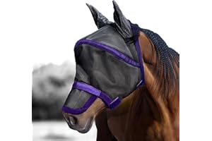 Harrison Howard Maskology Supreme Horse Fly Mask Stellar UV Protection with Detachable Nose Cover Well-Received 2-in-1 Mask Purple L Full Size