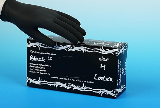 Schwarz LX PF Latexhandschuhe, Untersuchungshandschuhe, Tattoo, 100 St. (S)