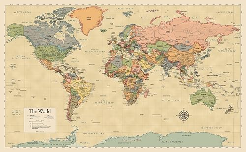 Laminated World Map Poster - Map of the World Chart [Yellow] in Bahrain ...