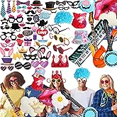 Large Funny Photo Booth Props for Adults, Photo Booth Props Set for New Years, Birthday, Wedding, Bachelorette, All Theme Party, Graduation, Funny Hats, Novelty Glasses, Wig, Inflatable, Magic Scarf