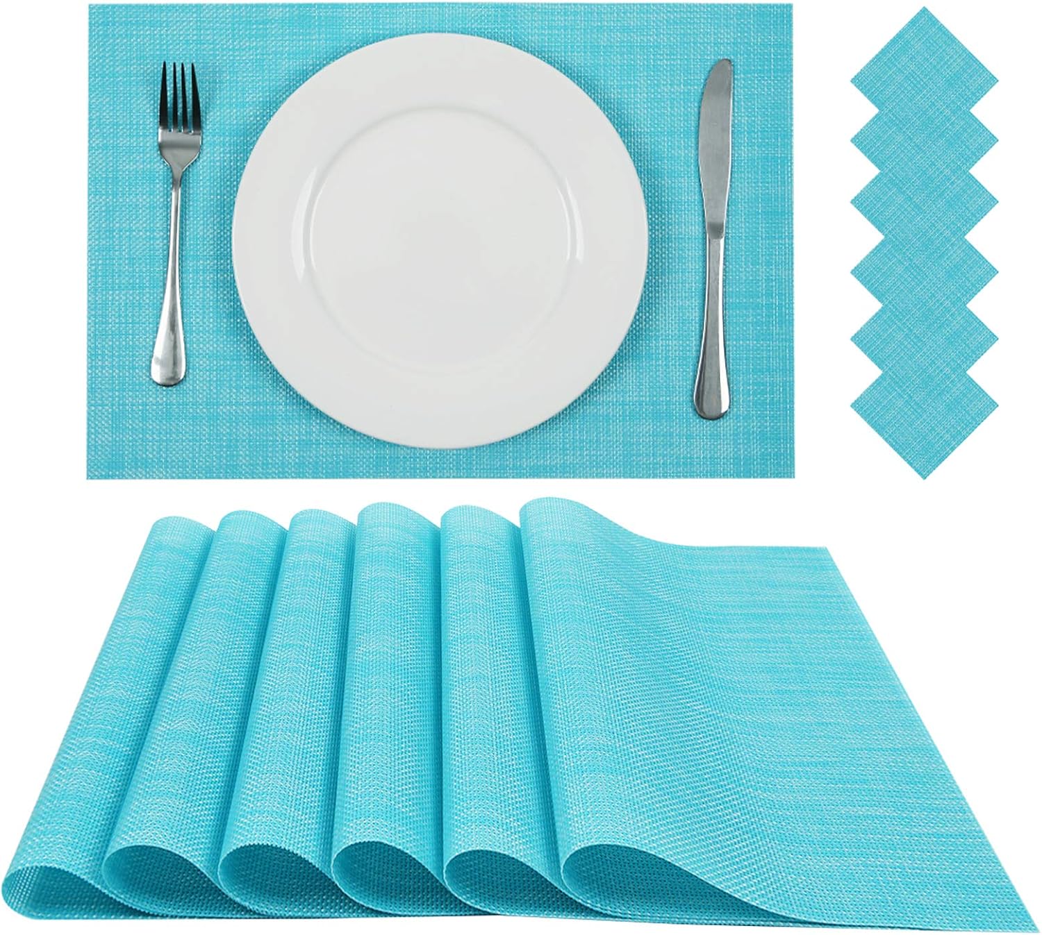 Pauwer Woven Vinyl Placemats and Coasters Set of 6 Non Slip Washable Heat Resistant Table Place