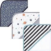 Hudson Baby Unisex Baby Cotton Rich Hooded Towels, Space, One Size