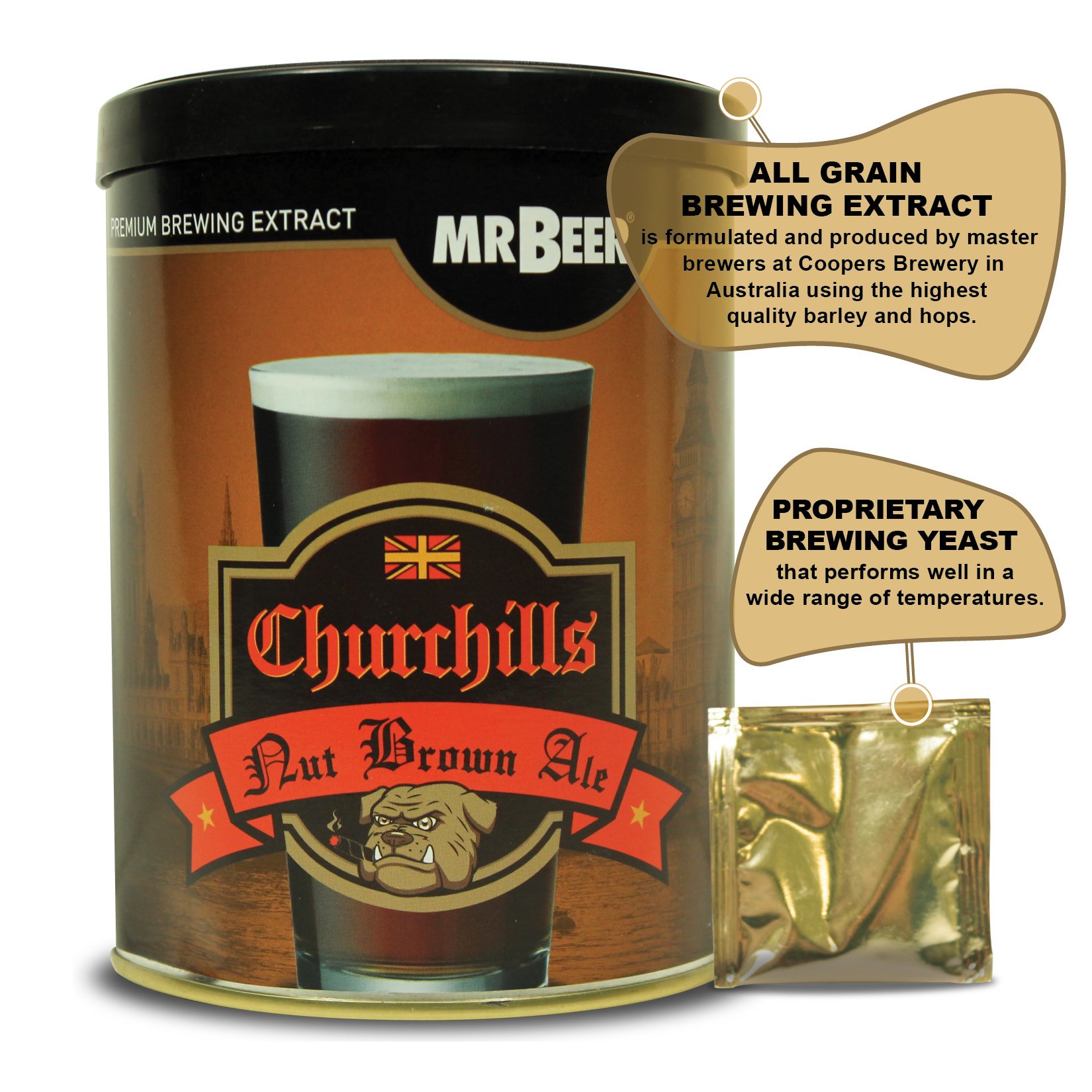 Mr. Beer Churchills Nut Brown Ale 2 Gallon Homebrewing Craft Beer