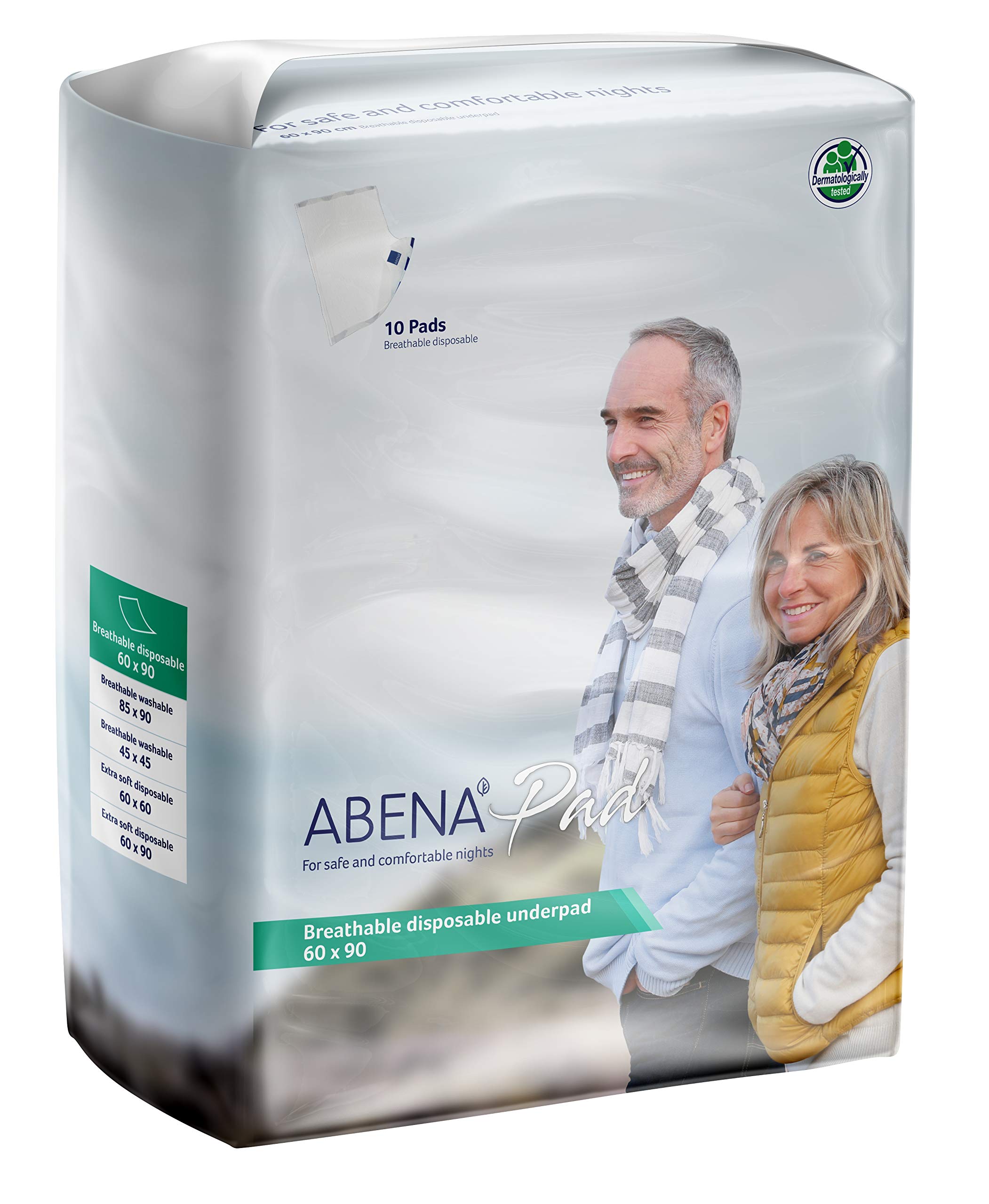 Abena Pad Breathable Disposable Underpads Eco-Labelled Incontinence Bed Pads, Soft & Secure Bed Protectors For Incontinence, Dermatologically Tested Incontinence Pads, 60x90cm, 1800ml Absorbency, 10PK