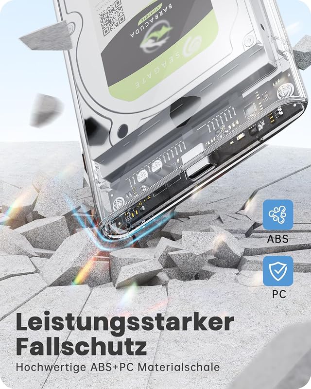 Festplattengehäuse 2,5 Zoll, 6Gbps USB C 3.1 Gen 2 Externes Festplatten Gehäuse für 7mm/9.5mm 2.5 Zoll SATA SSD HDD mit UASP, Externe SSD Gehäuse mit USB 3.1 Kabel Werkzeugfreie Montage-Klar