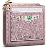 Vulkitty Leather Wallet for Woman RFID Blocking Bifold Small Compact Wallets Zipper Pocket Purse Large Capacity Card Hold Case with ID Window Lilac