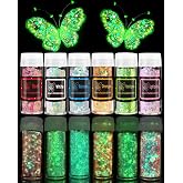 Luckymica Glow in The Dark Glitter, 6 Colors, 120g | Epoxy Resin Dye Luminous Pigments 0.71oz Each Bottle, DIY, Crafts, Nail Art, Acrylic Paint, Halloween or Christmas Decoration