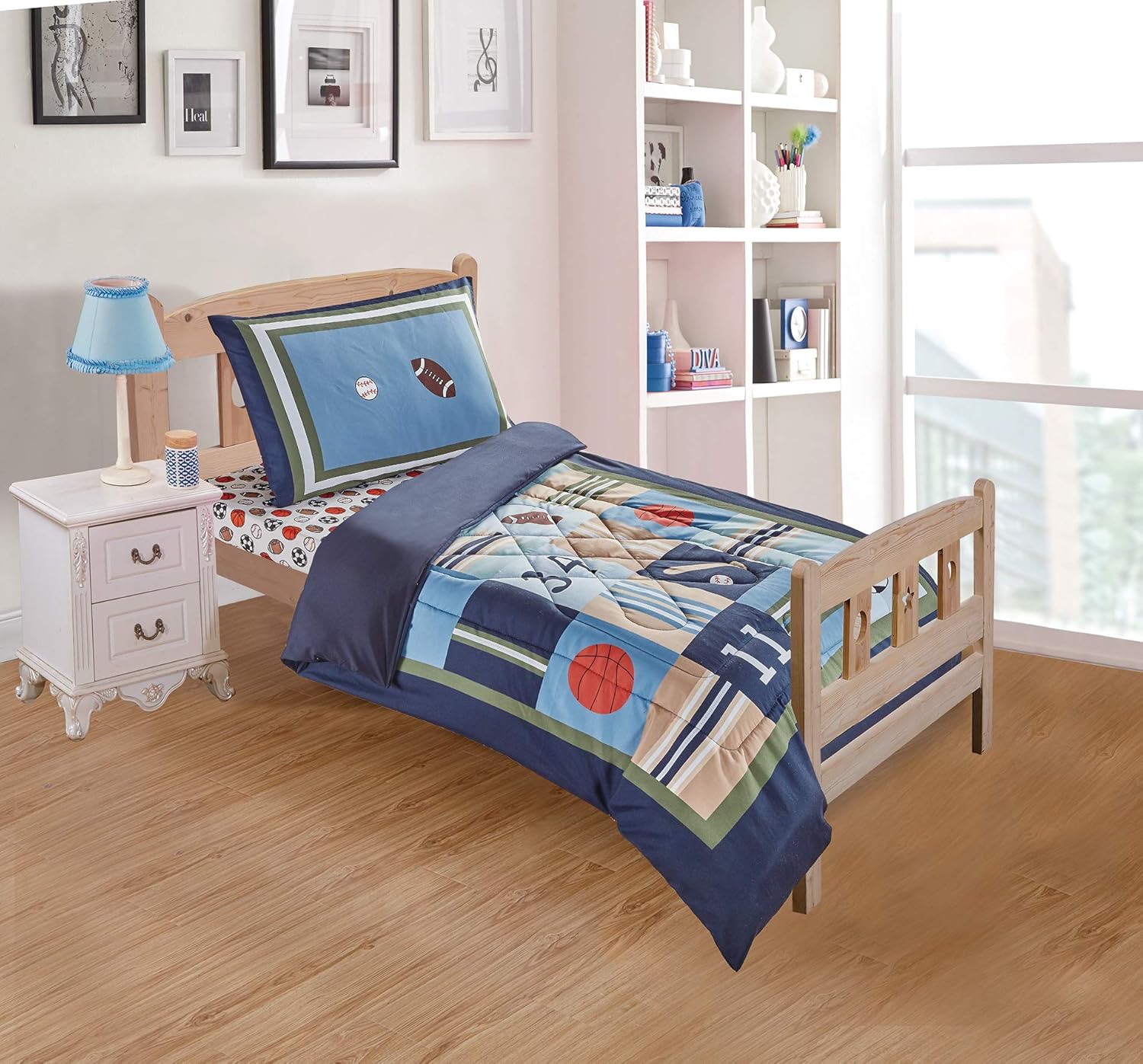 Fancy Linen 3pc Toddler Bedding Sport Kids Teens Baseball Basketball Football Soccer White Black Orange Brown Set New # Sport Navy