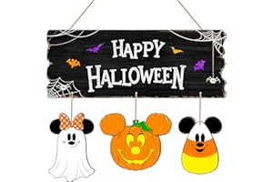 YELACHIA Halloween Mouse Pumpkin Decorations, Happy Halloween Mouse Welcome Hanging Sign for Front Door, Halloween Wooden Pumpkin Ghost Candy Signs, Wood Door Hanger Ornaments for Home Window Wall Decor