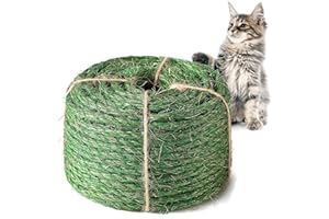 Green Cat Sisal Rope 6mm,JSPYFITS 1/4 inch Premium Durable Unoiled Sisal Twine for Repairing, Recovering or DIY Scratcher, Twisted Fiber Hemp Rope for Cat Tree and Tower (10M/33FT)