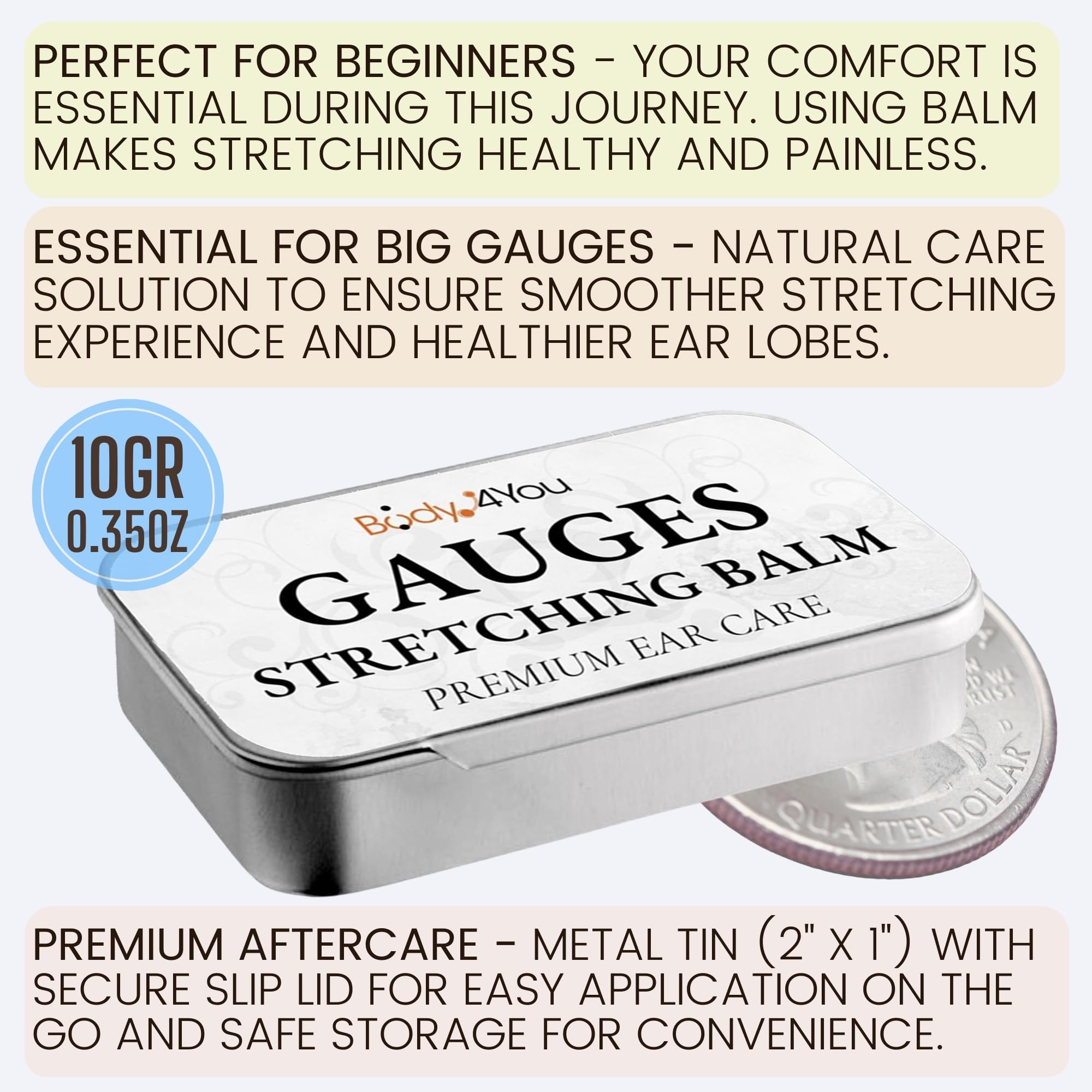 BodyJ4You Ear Stretching Balm - Ear Butter for Guages Earlobe Stretching Cream - Jojoba Wax Castor Oil All Natural Solution - Pure Unrefined Vegan Care for Body Piercing - Pack of 1