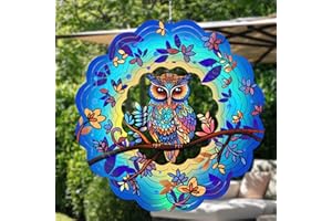 GOTOME Owl Wind Spinners Outdoor - Birthday Gifts for Women Mom Grandma,12inch Metal Hanging Wind Sculptures for Outside Decor, Christmas Ornament Presents for Yard Garden Decoration