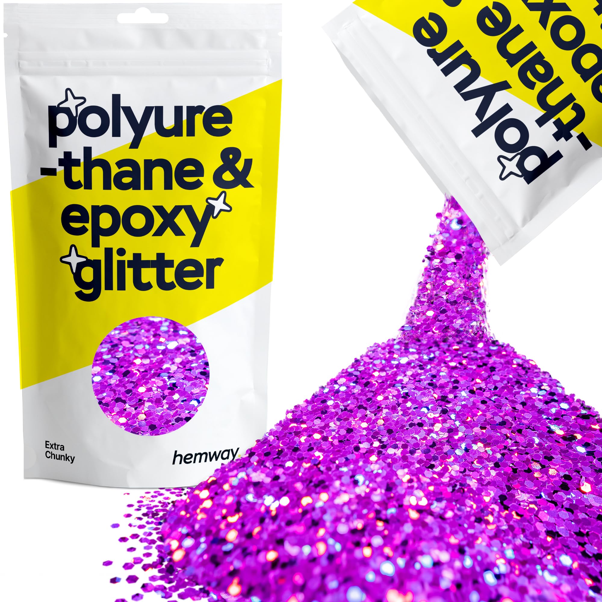Hemway Resin Glitter Purple Holographic 100g Extra Chunky | Polyurethane & Epoxy Glitter for Resin Crafts, Tumblers, Coasters, Floor & Table Art